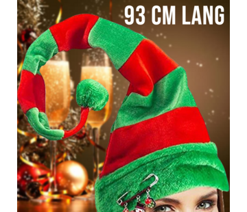 Allernieuwste.nl® Luxe Rood Groene Kerstmuts 93 cm Lang
