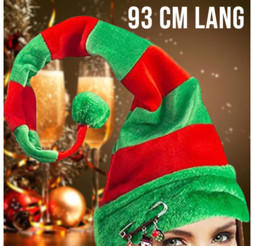 Allernieuwste.nl® Luxe Rood Groene Kerstmuts 93 cm Lang