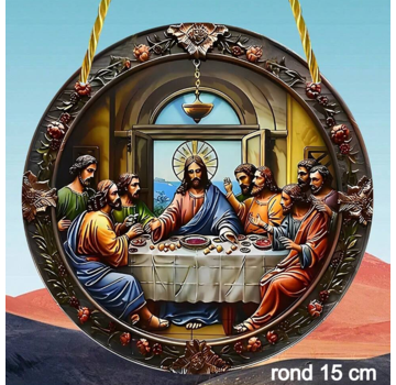 Allernieuwste.nl Raamhanger Jezus Avondmaal - Rond Acryl Zonnevanger met Ophangtouw - 15 cm