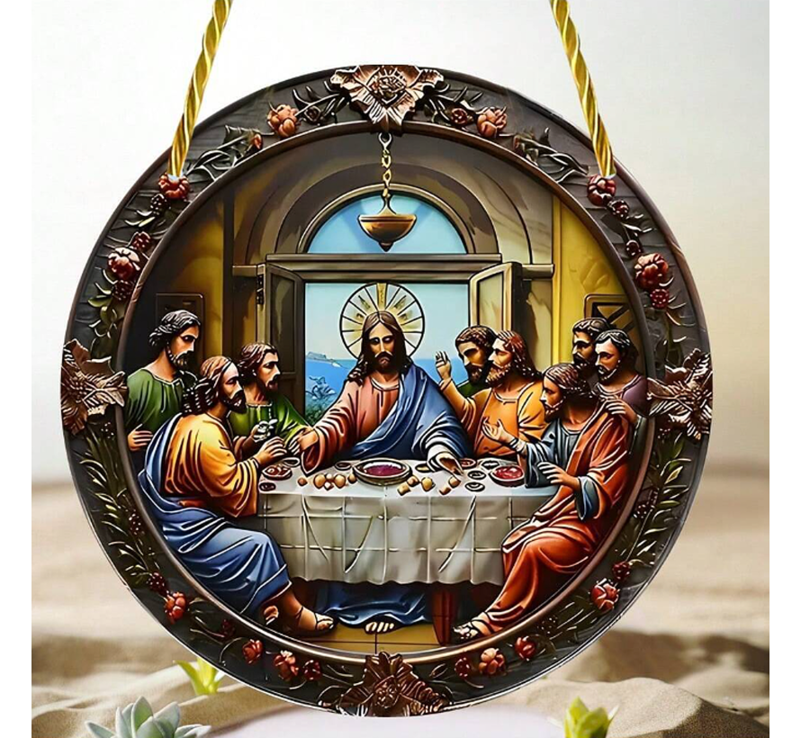 Allernieuwste.nl® Raamhanger Jezus Avondmaal - Rond Acryl Zonnevanger met Ophangtouw - 15 cm