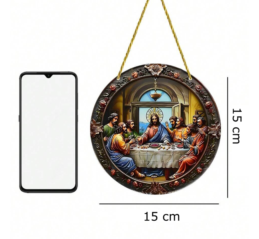 Allernieuwste.nl® Raamhanger Jezus Avondmaal - Rond Acryl Zonnevanger met Ophangtouw - 15 cm