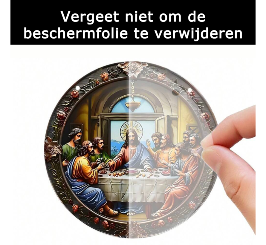 Allernieuwste.nl® Raamhanger Jezus Avondmaal - Rond Acryl Zonnevanger met Ophangtouw - 15 cm