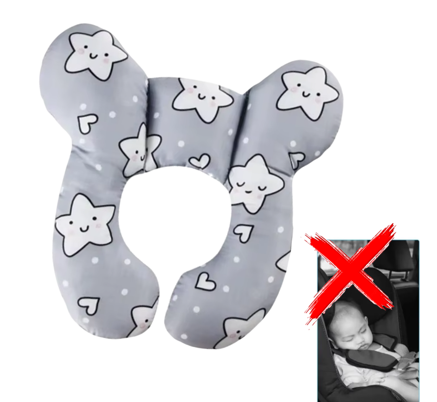 Baby Steun Kussen - Neksteun voor Baby's - Steunkussen voor Reiswieg - Steunkussen - Autostoel Slaapkussen - Grijze sterren