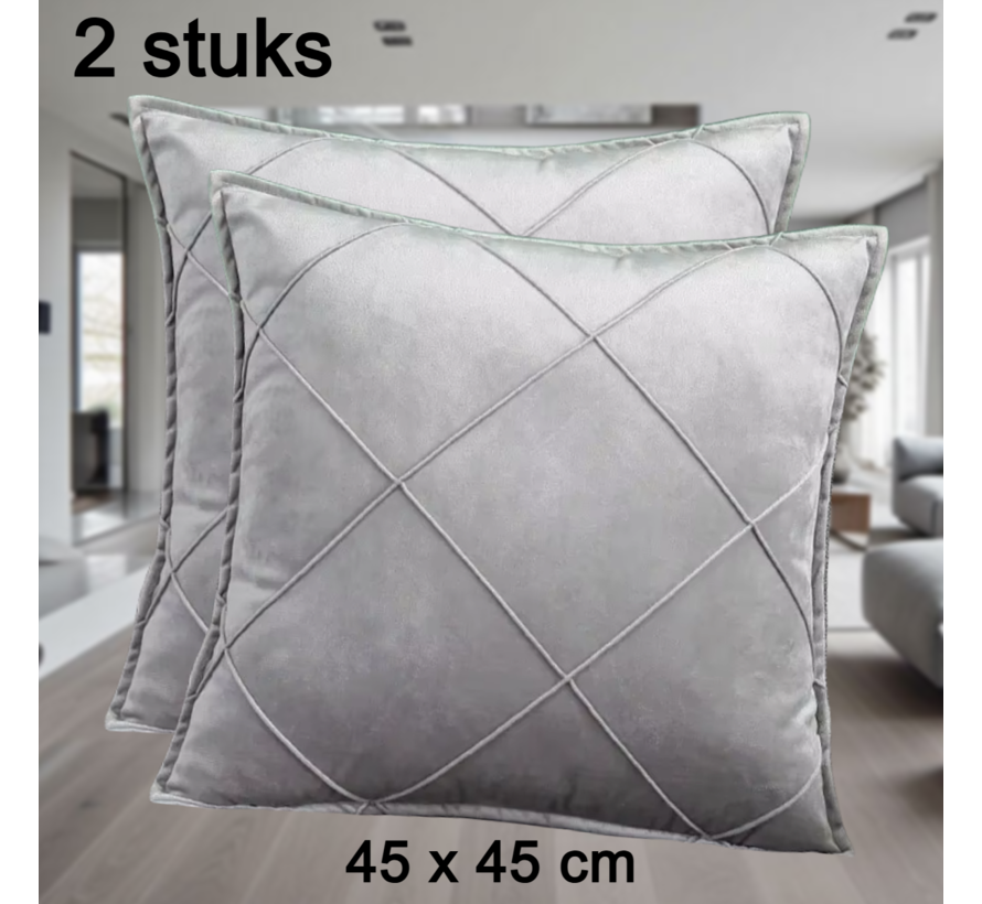 Allernieuwste.nl® Set van 2 Kussenhoezen Zilver Grijs - 45x45 cm - Moderne Decoratieve Hoes ##
