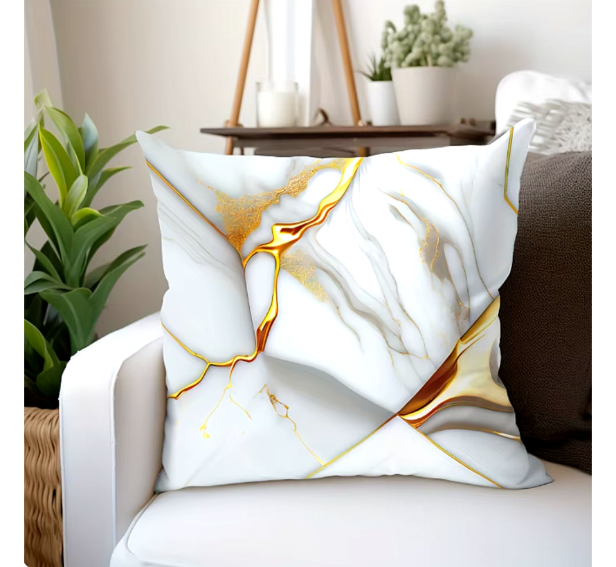 Allernieuwste.nl® Kussenhoes Wit Goud Marmer - 45x45 cm - Luxe Decoratieve Sierkussenhoes ##