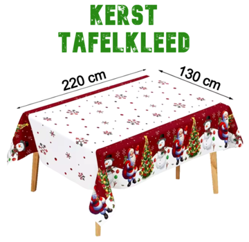 Allernieuwste.nl® Kerst Tafelkleed Kerstman Sneeuwpop Tafellaken Polyester- 220x130cm
