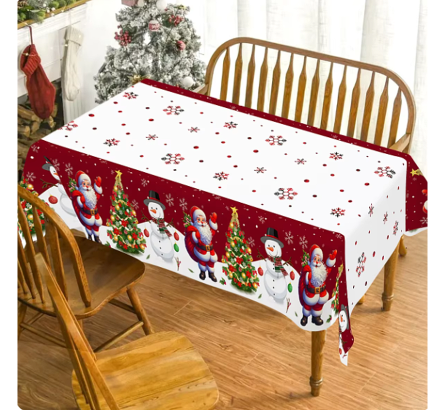 Kerst Tafelkleed Kerstman Sneeuwpop Tafellaken Polyester Vocht- Vuilafstotend Waterdicht 220x130cm