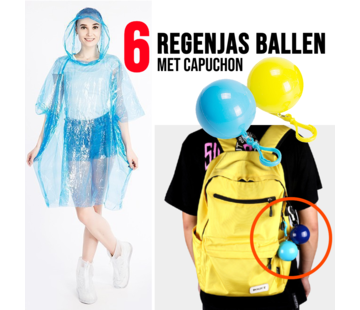 Allernieuwste.nl® 6 Stuks Regenjas Ballen met Capuchon – Transparante Poncho