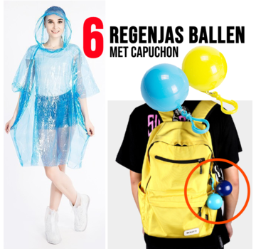 Allernieuwste.nl® 6 Stuks Regenjas Ballen met Capuchon – Transparante Poncho