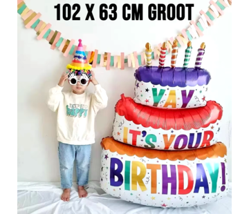 Allernieuwste.nl® XXL 3D Opblaasbare Verjaardag Taart Ballon - Kleur 102 x 63 cm **