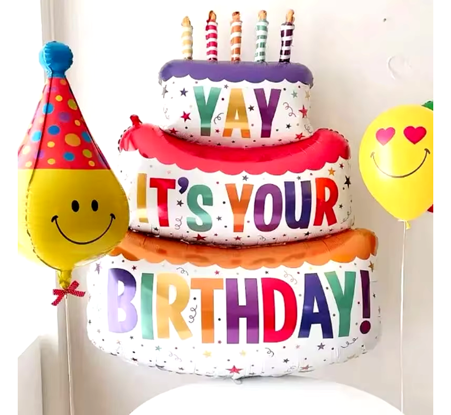 Grote 3D Opblaasbare Verjaardag Taart Aluminium Ballon XXL Jarig Decoratie Kleur 102 x 63 cm