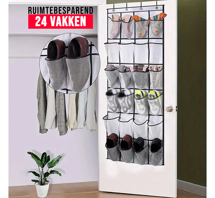 24-Vaks Deur Organizer Opbergruimte voor Schoenen, Laarzen, Spullen Opberger - Wit/Zwart 150 x 56 cm