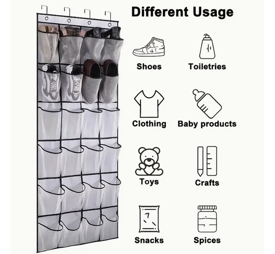 24-Vaks Deur Organizer Opbergruimte voor Schoenen, Laarzen, Spullen Opberger - Wit/Zwart 150 x 56 cm