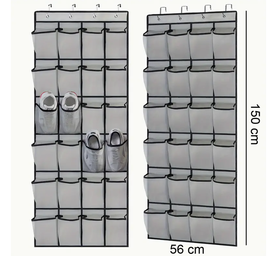 24-Vaks Deur Organizer Opbergruimte voor Schoenen, Laarzen, Spullen Opberger - Wit/Zwart 150 x 56 cm