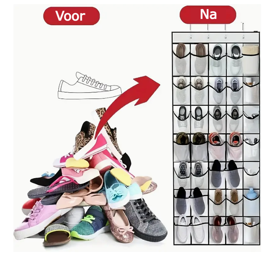 24-Vaks Deur Organizer Opbergruimte voor Schoenen, Laarzen, Spullen Opberger - Wit/Zwart 150 x 56 cm