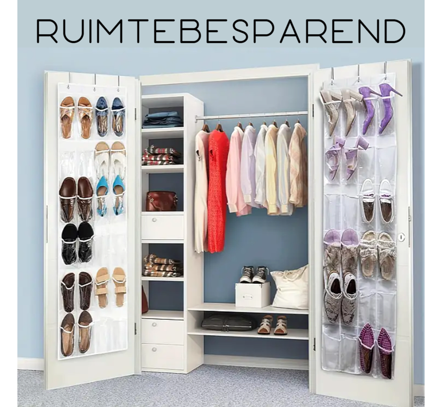 24-Vaks Deur Organizer Opbergruimte voor Schoenen, Laarzen, Spullen Opberger - Wit 150 x 56 cm %%