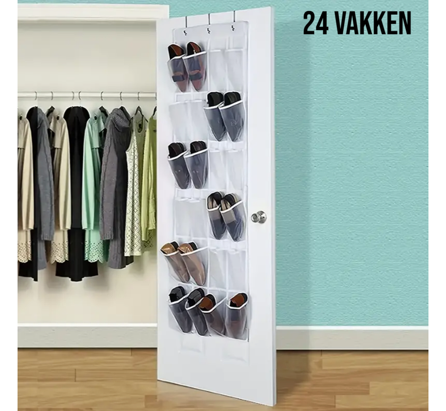 24-Vaks Deur Organizer Opbergruimte voor Schoenen, Laarzen, Spullen Opberger - Wit 150 x 56 cm %%