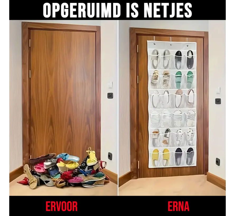 24-Vaks Deur Organizer Opbergruimte voor Schoenen, Laarzen, Spullen Opberger - Wit 150 x 56 cm %%
