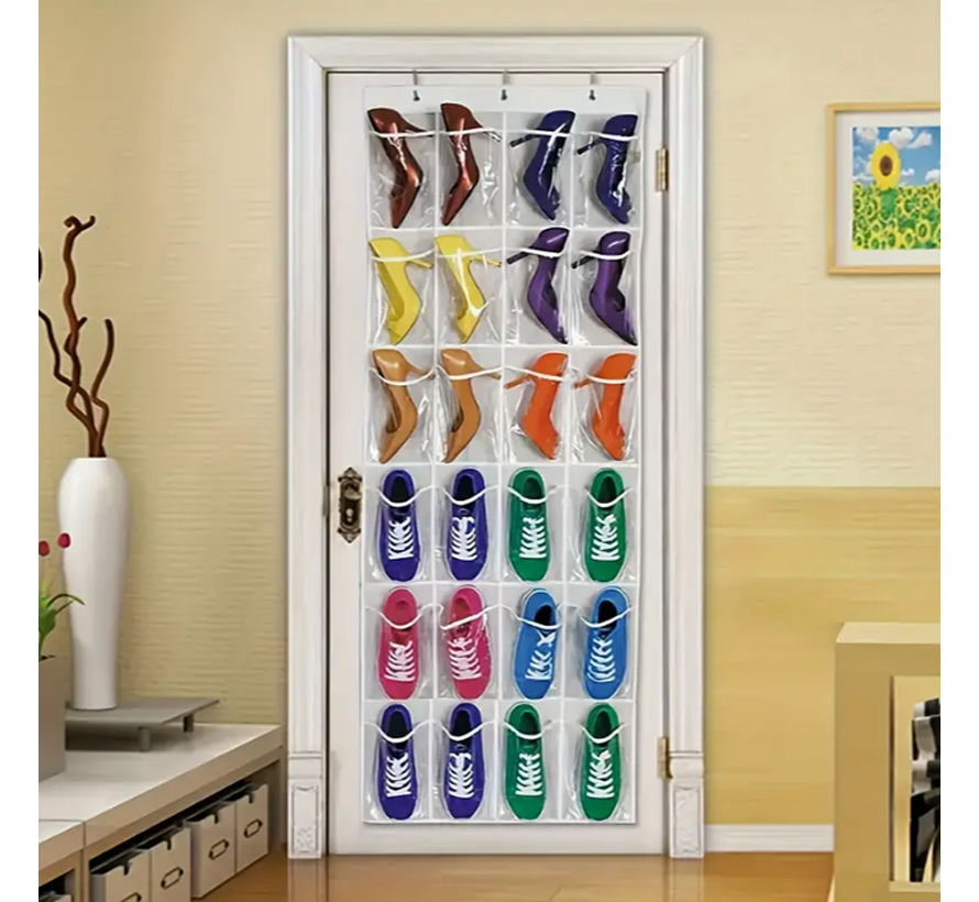 24-Vaks Deur Organizer Opbergruimte voor Schoenen, Laarzen, Spullen Opberger - Wit 150 x 56 cm %%