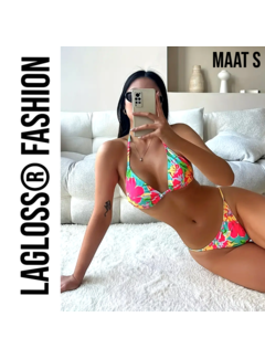 LaGloss Bikini Bloemenprint V-string - Maat S