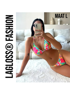 LaGloss Bikini Bloemenprint V-string - Maat L
