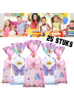 Allernieuwste.nl® 25 Stuks Uitdeelzakjes Vlinder - 2 Designs - Paars & Roze - 12.5 x 27.2 cm **