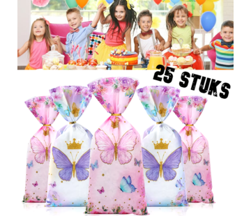 Allernieuwste.nl® 25 Stuks Uitdeelzakjes Vlinder - 2 Designs - Paars & Roze - 12.5 x 27.2 cm **
