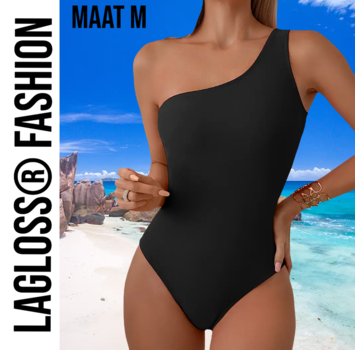 LaGloss Badpak Asymmetrisch Effen Zwart - Maat M