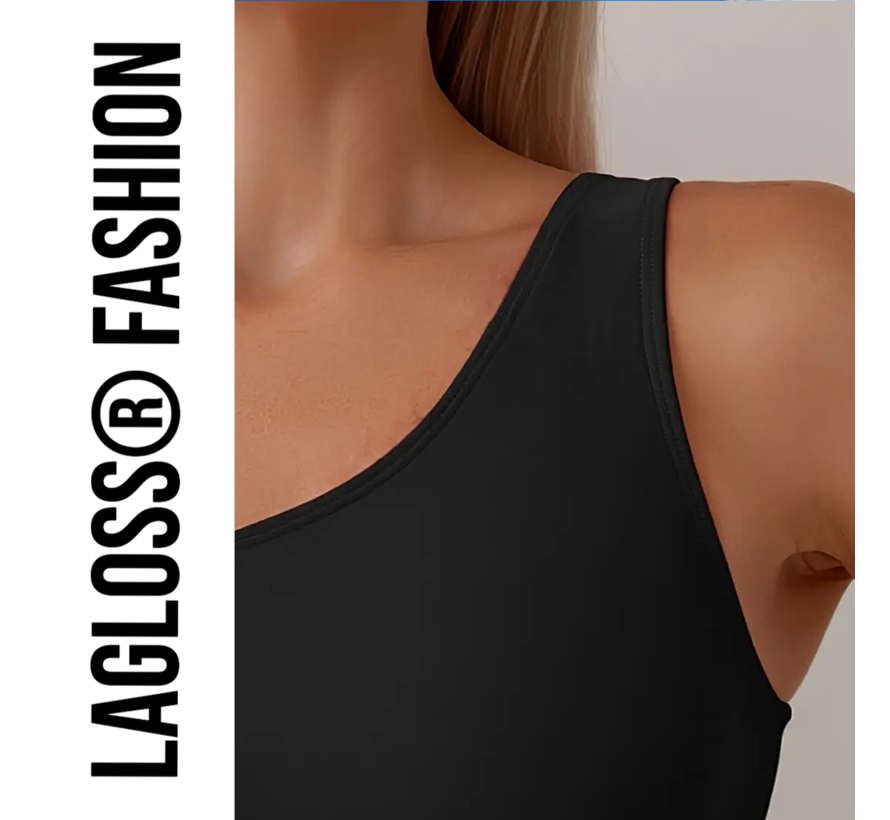 LaGloss® Badpak Asymmetrisch Effen Zwart - Strand/Beach Swimsuit - Zomer Badmode - Maat L %%