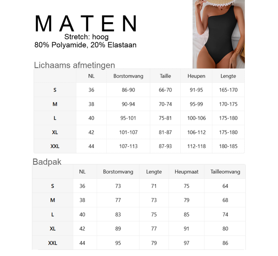 LaGloss® Badpak Asymmetrisch Effen Zwart - Strand/Beach Swimsuit - Zomer Badmode - Maat L %%