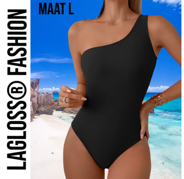 LaGloss Badpak Asymmetrisch Effen Zwart - Maat L