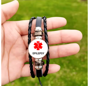 LaGloss Epilepsie Alert Armband - Unisex Zwart Leer - Verstelbaar *