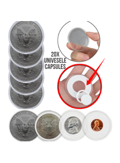 Allernieuwste.nl® 20 stuks Transparante Universele MUNTcapsules - Ø 46mm tot Ø 19mm met Zachte BINNENRING