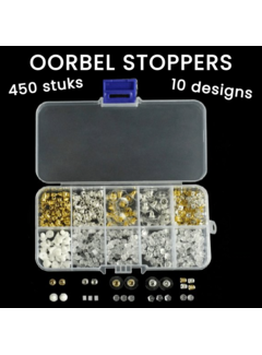 LaGloss 450 Stuks Oorbel Stoppers - 10 Verschillende Designs - Inclusief Sorteerdoos
