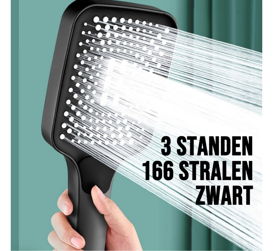 Allernieuwste.nl® Luxe Douchekop Regendouche 3 Sproeistanden en 166 Sproeiers Spa Wellness Handdouche Zwart %%