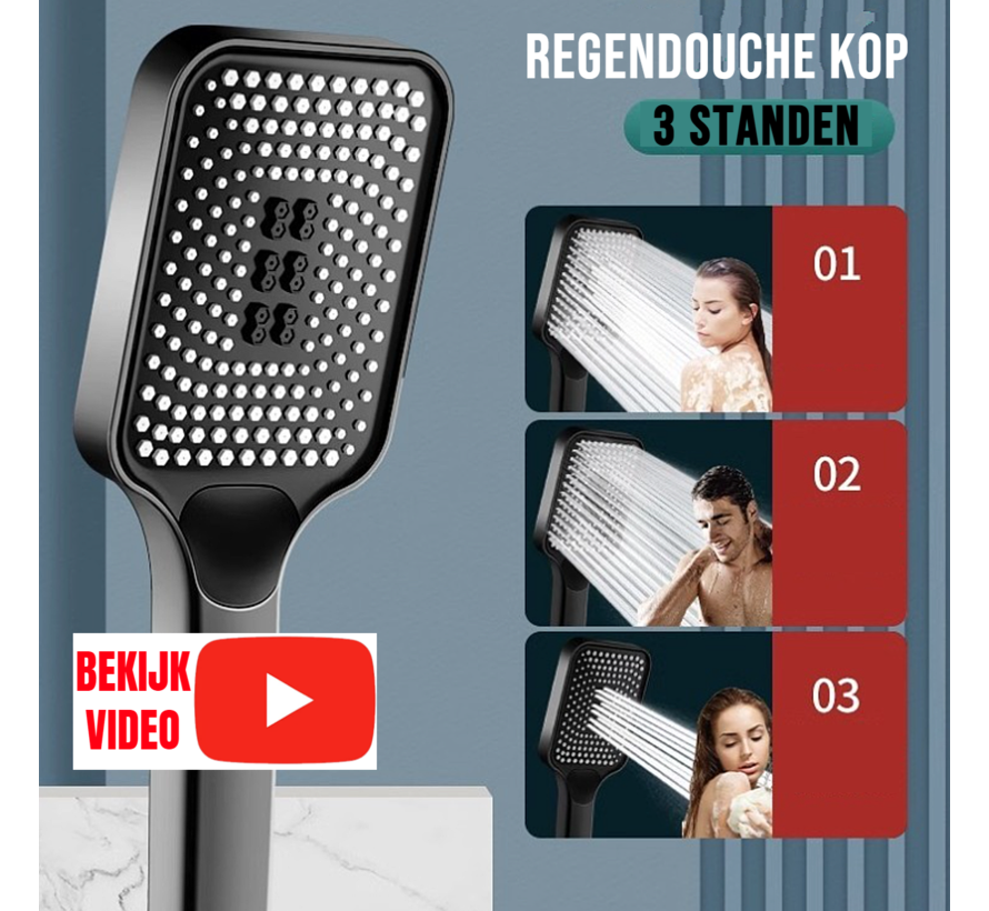 Allernieuwste.nl® Luxe Douchekop Regendouche 3 Sproeistanden en 166 Sproeiers Spa Wellness Handdouche Zwart %%