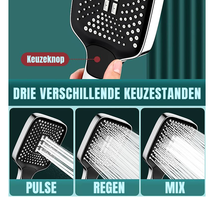Allernieuwste.nl® Luxe Douchekop Regendouche 3 Sproeistanden en 166 Sproeiers Spa Wellness Handdouche Zwart %%