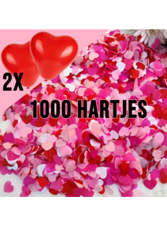 Allernieuwste.nl® Hartvormige Confetti + 2 Rode Hartjes Ballonnen **