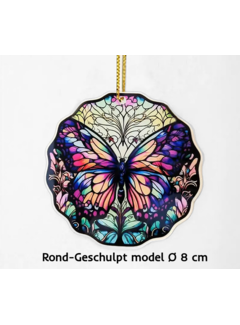 Allernieuwste.nl 2 Stuks Rond-Geschulpt Raamhanger Kleurrijke Vlinder 2 met Ophangtouw - 8 cm **