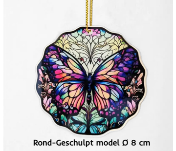 Allernieuwste.nl 2 Stuks Rond-Geschulpt Raamhanger Kleurrijke Vlinder 2 met Ophangtouw - 8 cm **