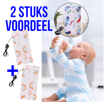 Allernieuwste.nl® 2 STUKS USB Baby Fles Warmer model Zon en Wolken - Heater - Reisaccessoire - Draagbaar - Klittenband - Kleur