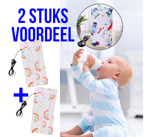 Allernieuwste.nl® Allernieuwste 2 STUKS USB Baby Fles Warmer model Zon en Wolken - Heater - Reisaccessoire - Draagbaar - Klittenband - Kleur