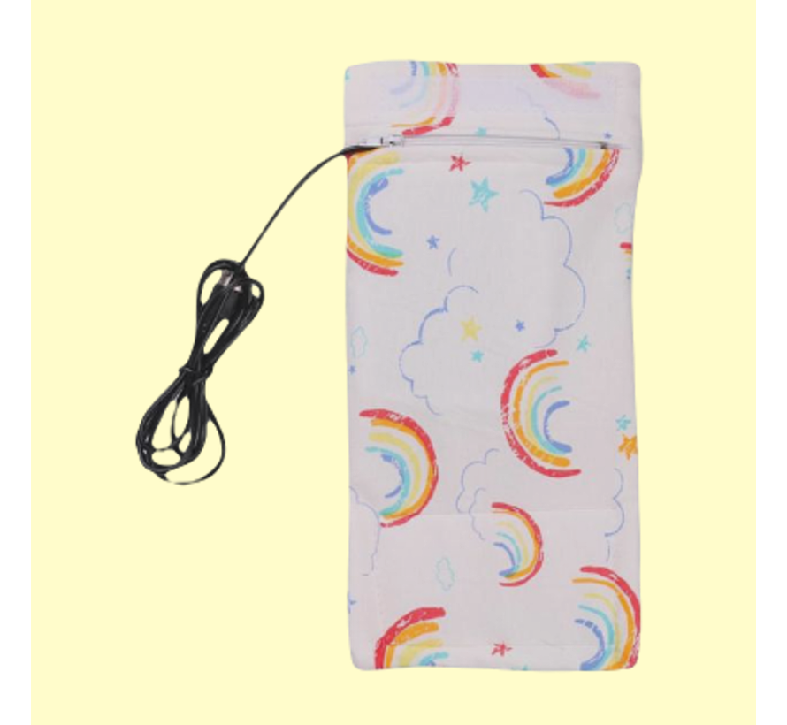 Allernieuwste 2 STUKS USB Baby Fles Warmer model Zon en Wolken - Heater - Reisaccessoire - Draagbaar - Klittenband - Kleur