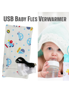Allernieuwste.nl® USB Baby Fles Warmer model Blauwe Auto's - Heater - Reisaccessoire - Draagbaar - Klittenband - Kleur