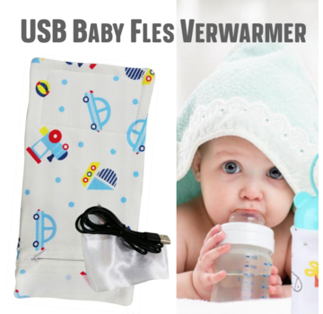 Allernieuwste.nl® USB Baby Fles Warmer model Blauwe Auto's - Heater - Reisaccessoire - Draagbaar - Klittenband - Kleur