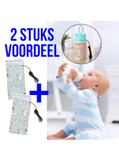 Allernieuwste.nl® 2 STUKS USB Baby Fles Warmer model Blauwe Dieren - Heater - Reisaccessoire - Draagbaar - Klittenband - Kleur