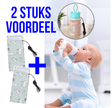 Allernieuwste.nl® 2 STUKS USB Baby Fles Warmer model Blauwe Dieren - Heater - Reisaccessoire - Draagbaar - Klittenband - Kleur