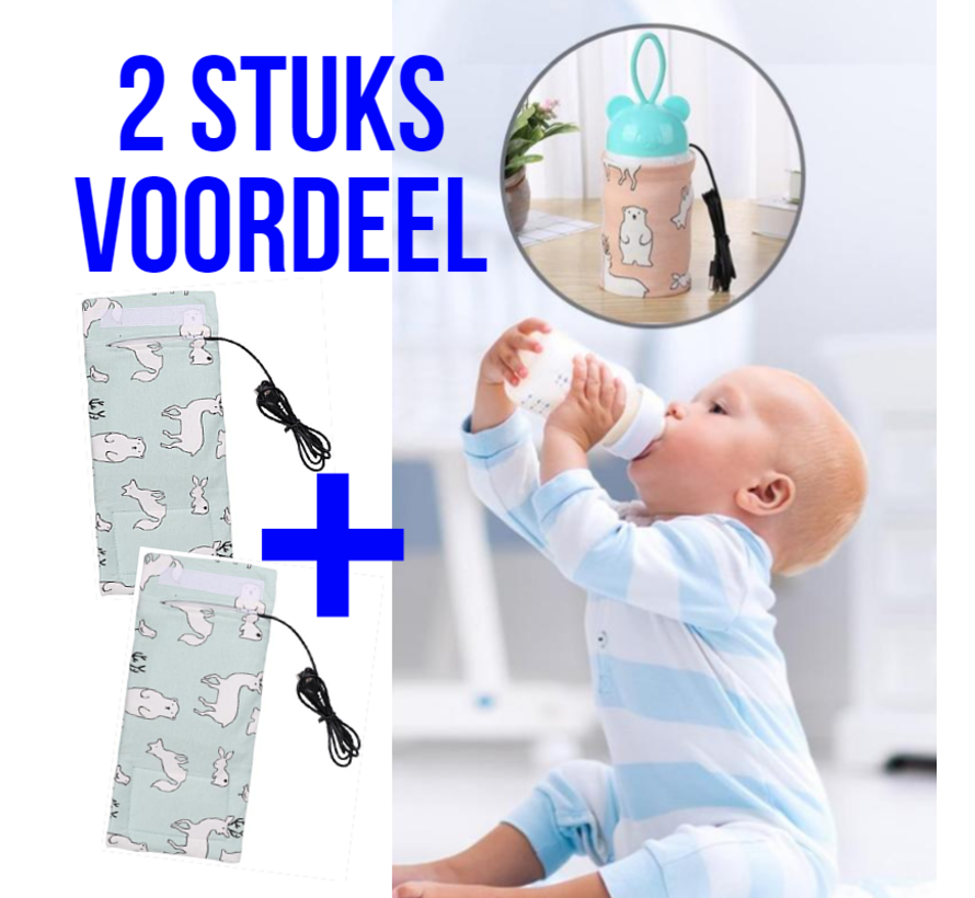 Allernieuwste 2 STUKS USB Baby Fles Warmer model Blauwe Dieren - Heater - Reisaccessoire - Draagbaar - Klittenband - Kleur