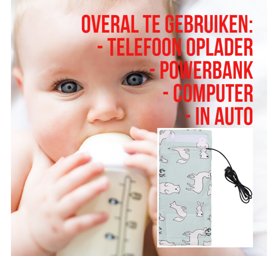 Allernieuwste 2 STUKS USB Baby Fles Warmer model Blauwe Dieren - Heater - Reisaccessoire - Draagbaar - Klittenband - Kleur