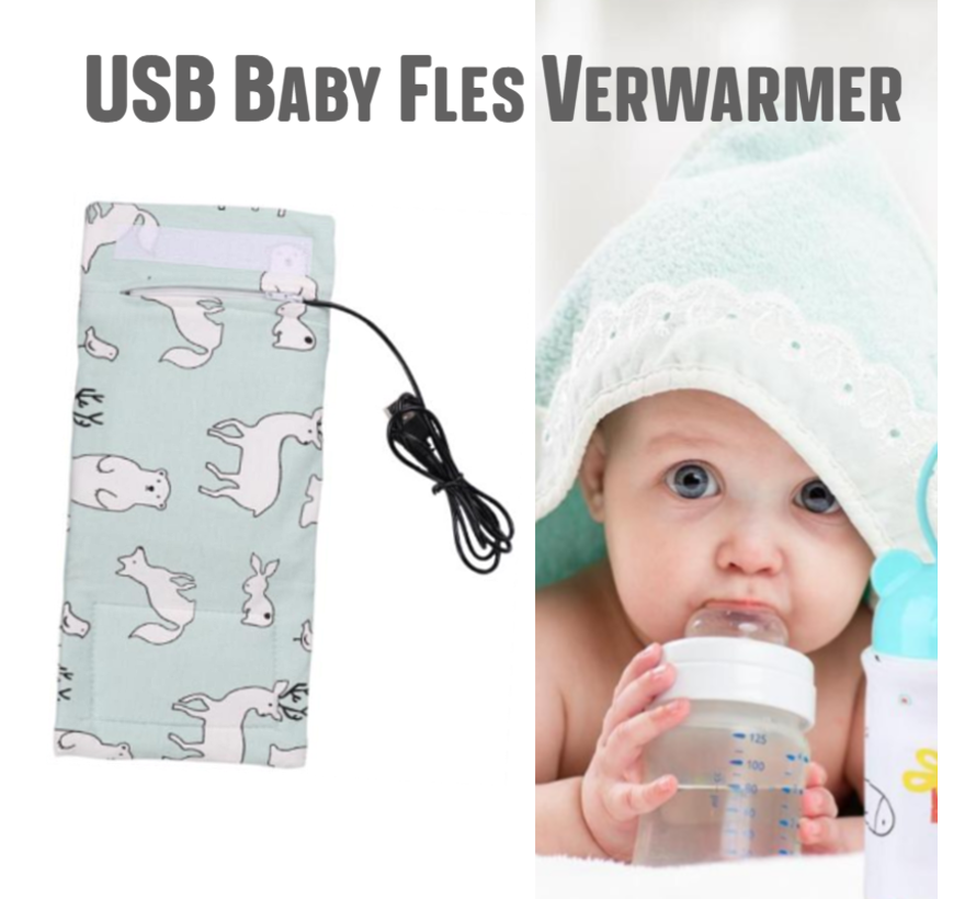 Allernieuwste 2 STUKS USB Baby Fles Warmer model Blauwe Dieren - Heater - Reisaccessoire - Draagbaar - Klittenband - Kleur